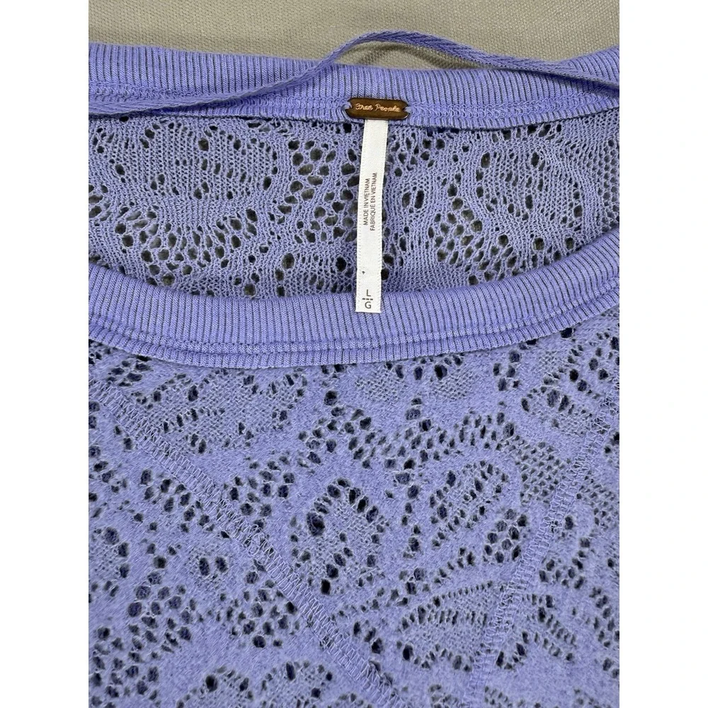 Free People Top Womens Large Sweatshirt Purple Long Sleeve Open Knit Soft Cozy